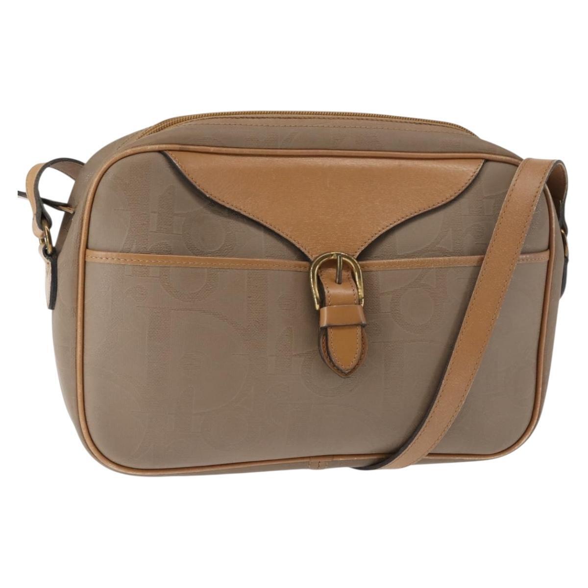 Christian Dior Trotter Canvas Shoulder Bag Beige Gold Auth Ep11416